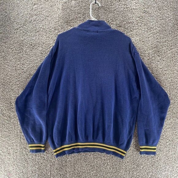 Vintage Izod Sweater Mens Extra Large Blue Yellow Quarter Zip Pullover Cotton - Picture 10 of 11